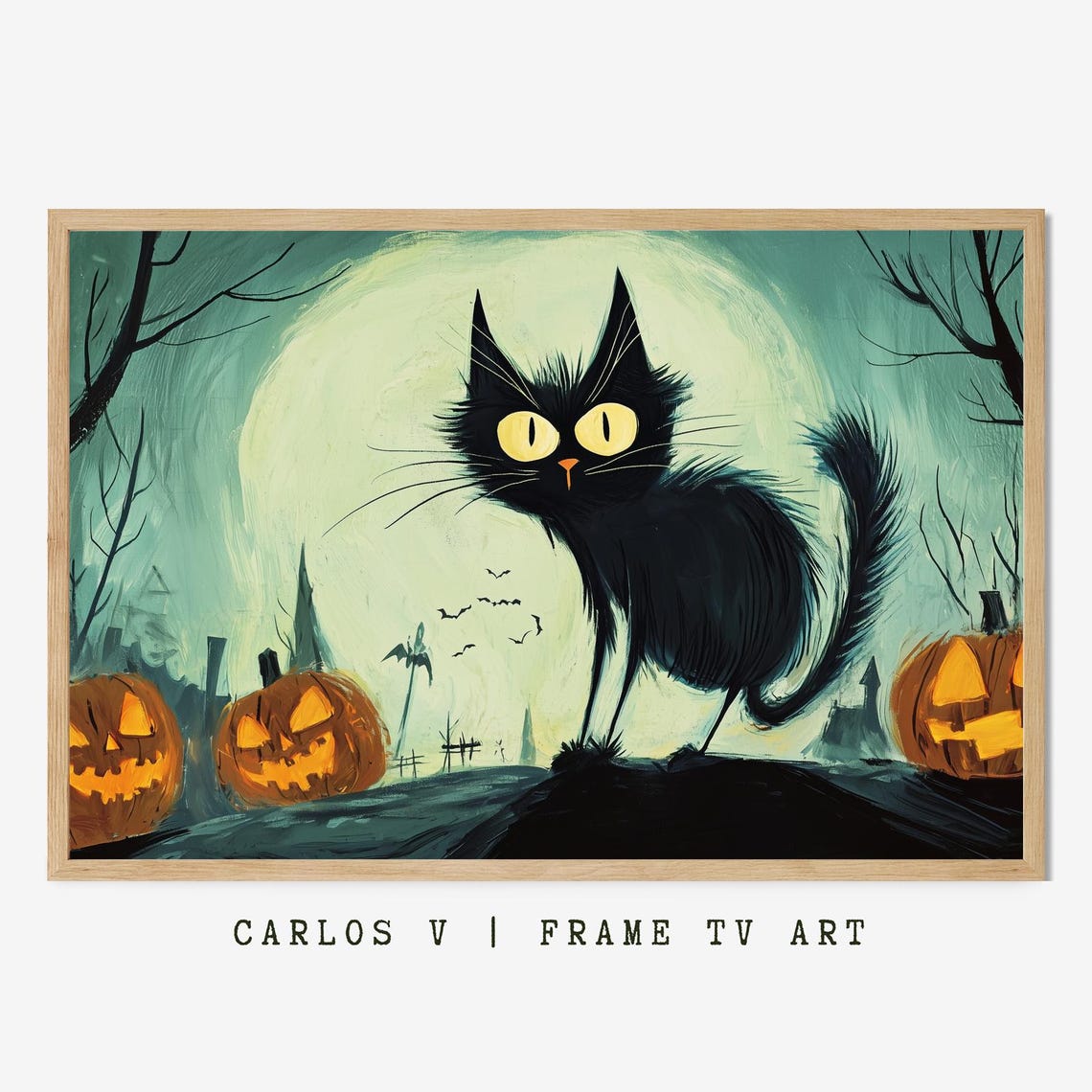Bewitched Black Cat With Golden Eyes Under The Halloween Moon Poster