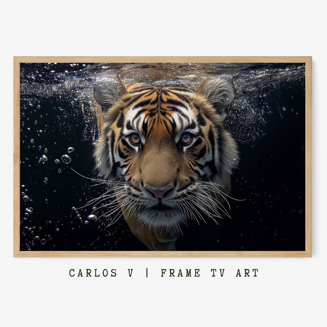 Tiger Swimming Underwater Face Close Up Wildlife Photography Art Poster