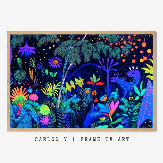 Neon Paradise Forest With Fireflies Art Frame Tv Instant Ideal For Fantasy Nature Enthusiasts