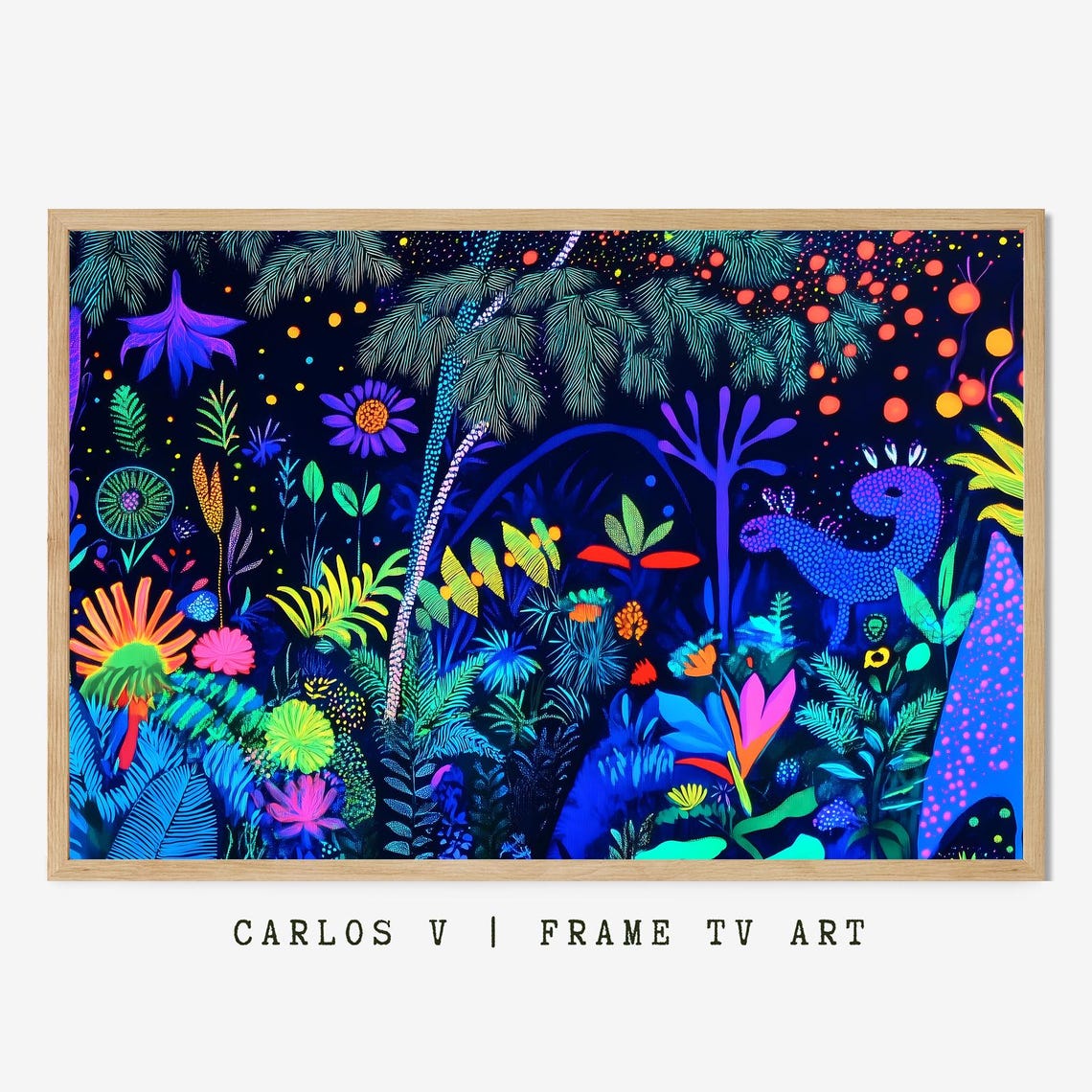 Neon Paradise Forest With Fireflies Art Frame Tv Instant Ideal For Fantasy Nature Enthusiasts