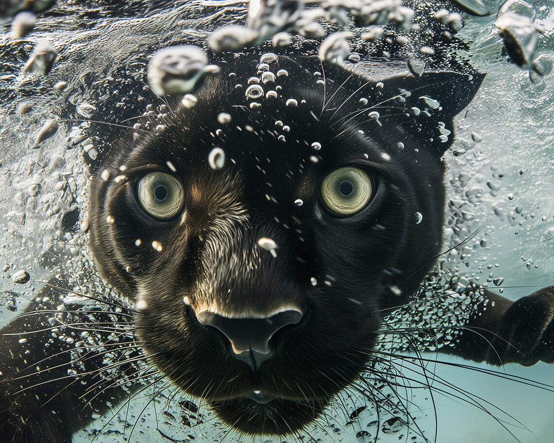 Black Panther Underwater Illustration, Aquatic Wildlife - Image 2