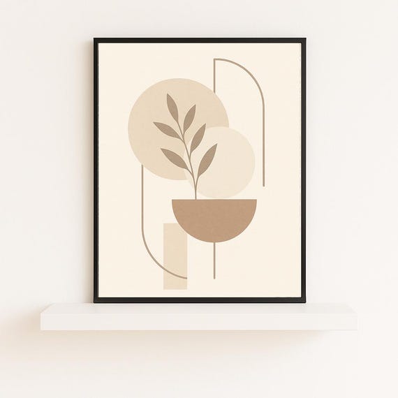 Minimalist Geometric Wall Art Abstract Plant Print Neutral Beige Decor Scandinavian Botanical