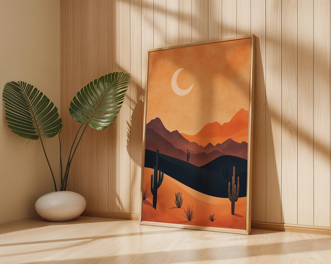 Crescent Moon Desert Cactus Boho Sunset Southwestern Art Poster - Image 4