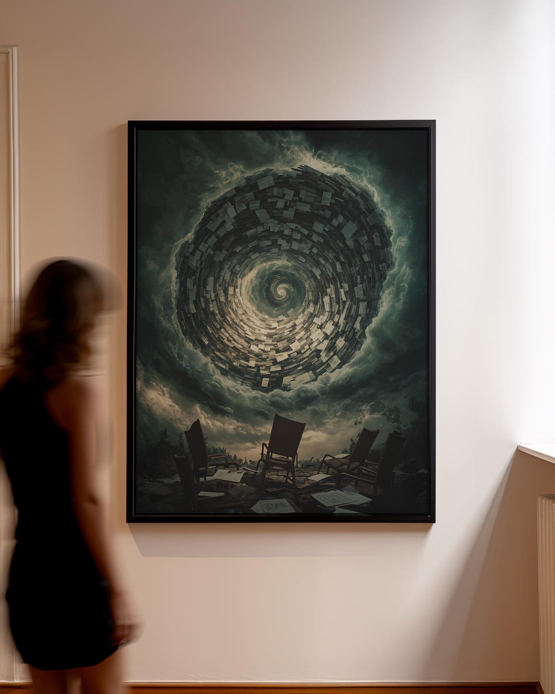 Dark Vortex Whirlwind Paper Pages Stormy Sky Surreal Chaos Art Poster - Image 4