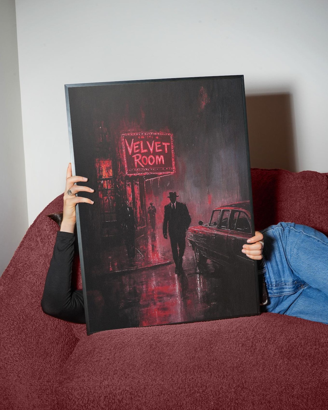 Velvet Room Neon Sign Noir Detective Rainy Street Scene Poster - Image 5