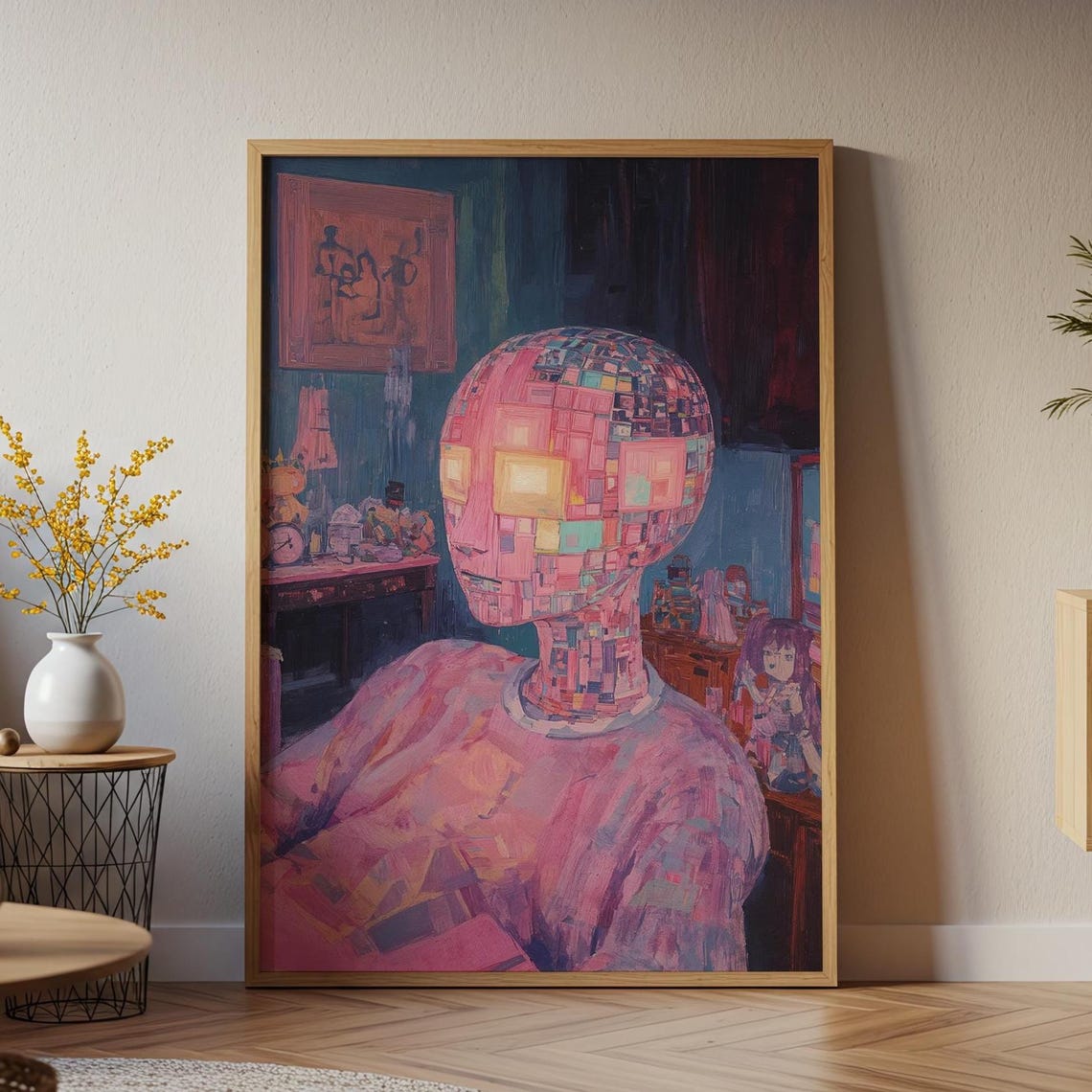 Pixel Mosaic Portrait Glowing Cubes Neon Cyber Dream Person Poster