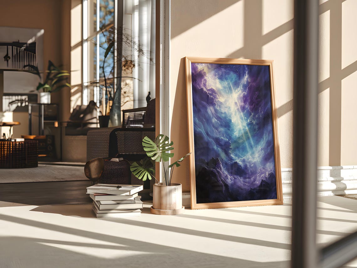 Cosmic Clouds Light Rays Purple Starry Celestial Dreamy Sky Poster - Image 5