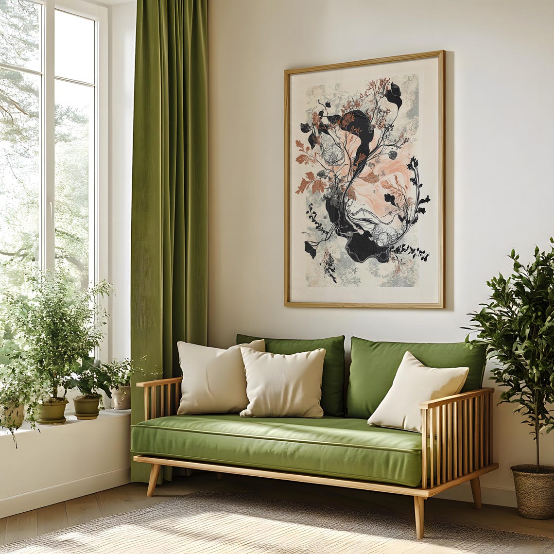 Black Copper Botanical Ink Art Poster Elegant Floral Branch Decor - Image 4