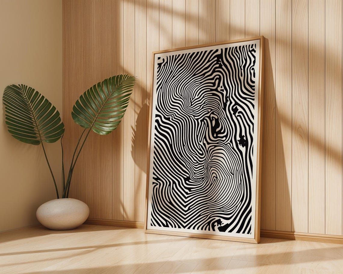 Black White Zebra Optical Illusion Waves Modern Line Art Poster - Image 3
