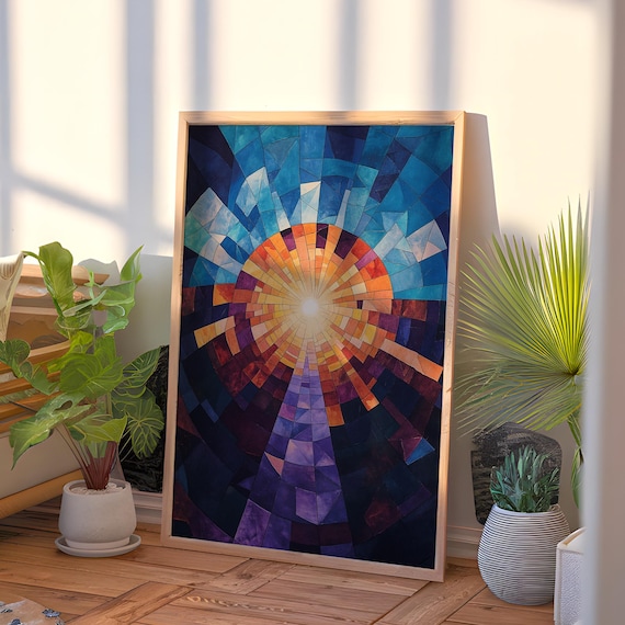 Mosaic Sun Art Print Geometric Sunrise Radiant Light Abstract Colorful Wall Decor