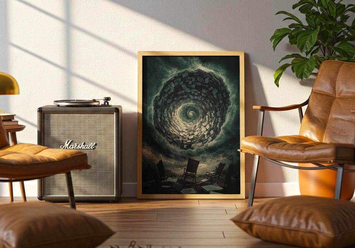 Dark Vortex Whirlwind Paper Pages Stormy Sky Surreal Chaos Art Poster - Image 5