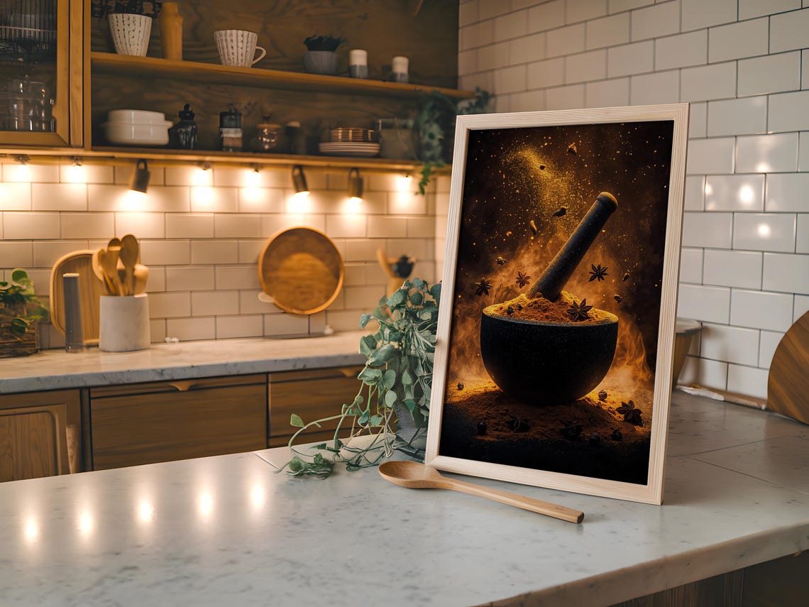 Mortar and Pestle Spices Star Anise Dark Moody Kitchen Art Poster - Image 4