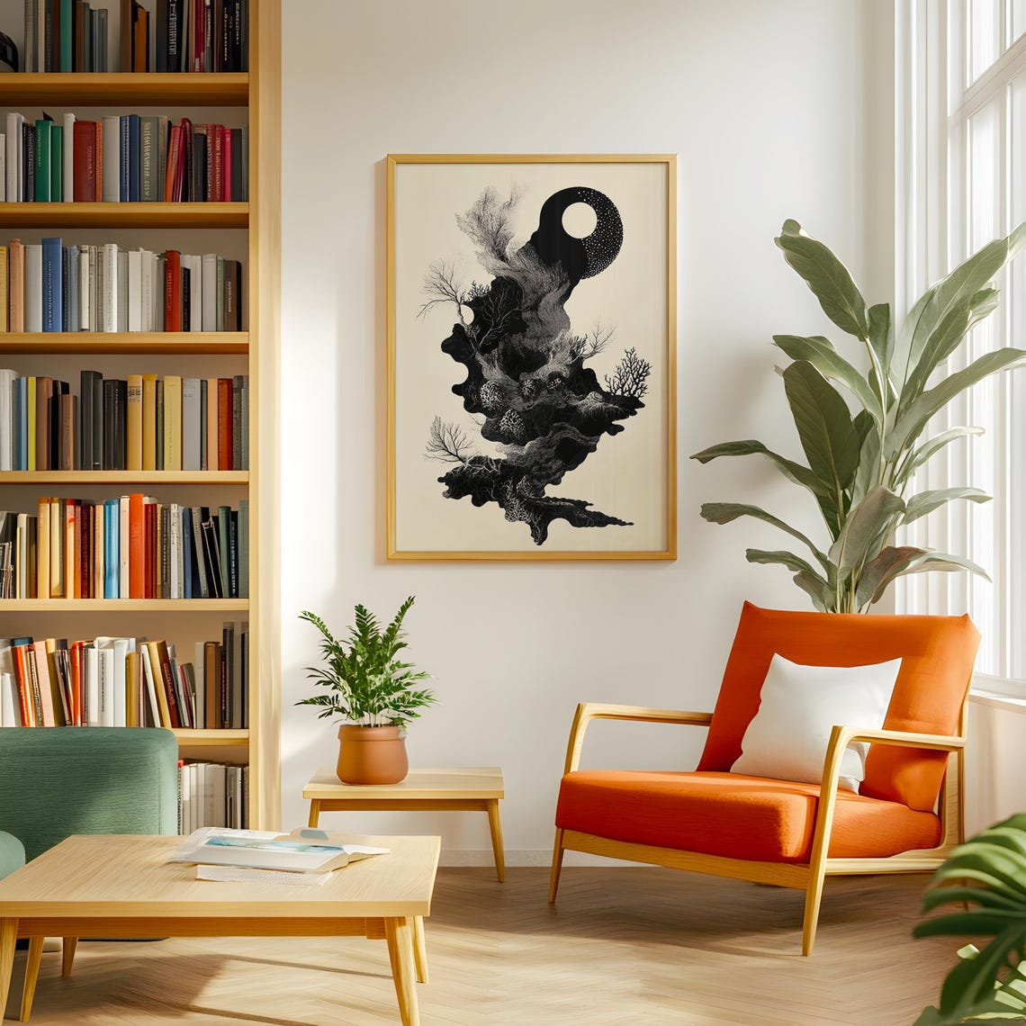 Surreal Black Ink Botanical Art Print Dark Tree Inkblot Drawing - Image 5