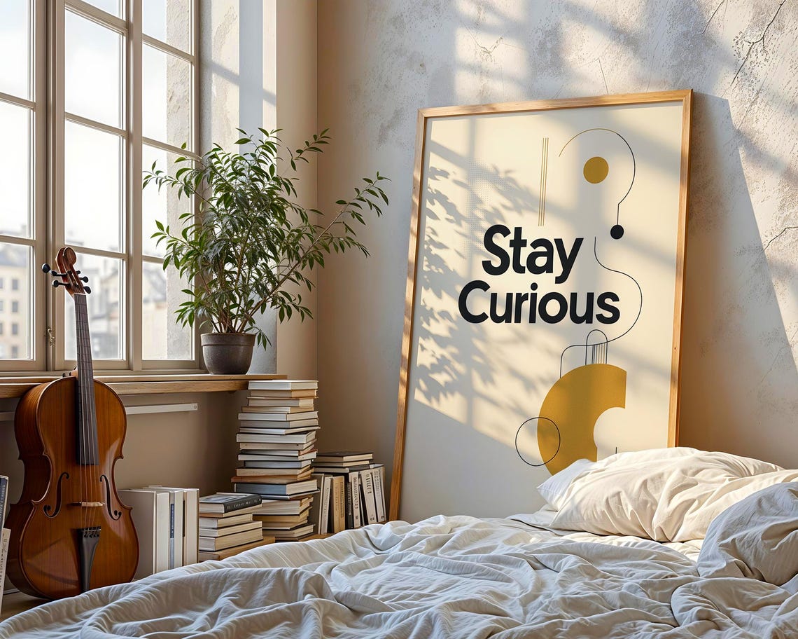 Stay Curious Minimal Typography Mustard Shapes Modern Quote Art Poster - Image 3