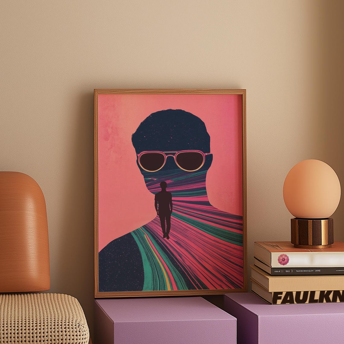 Retro Sunglasses Silhouette Cosmic Journey Surreal Portrait Poster - Image 5