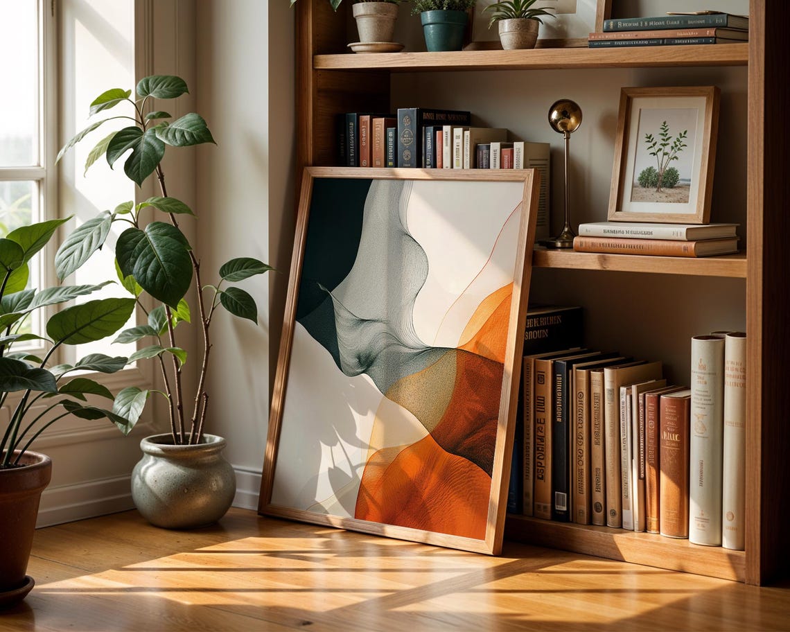 Minimal Abstract Flowing Lines Terracotta Beige Soft Modern Art Poster - Image 3