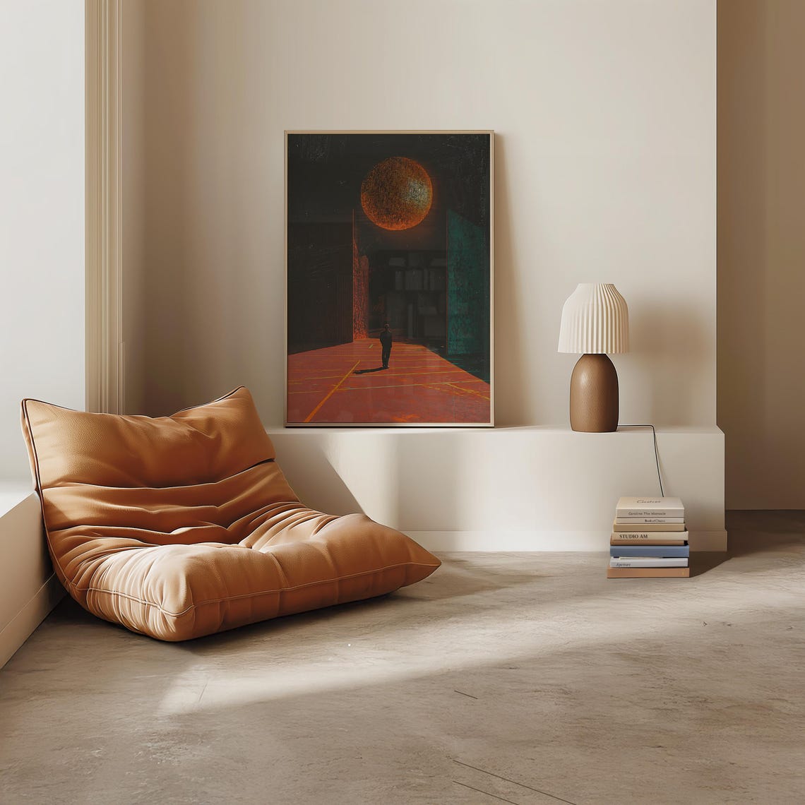Dark Figure Under Pixelated Orange Moon Liminal Surreal Art Poster - Image 4
