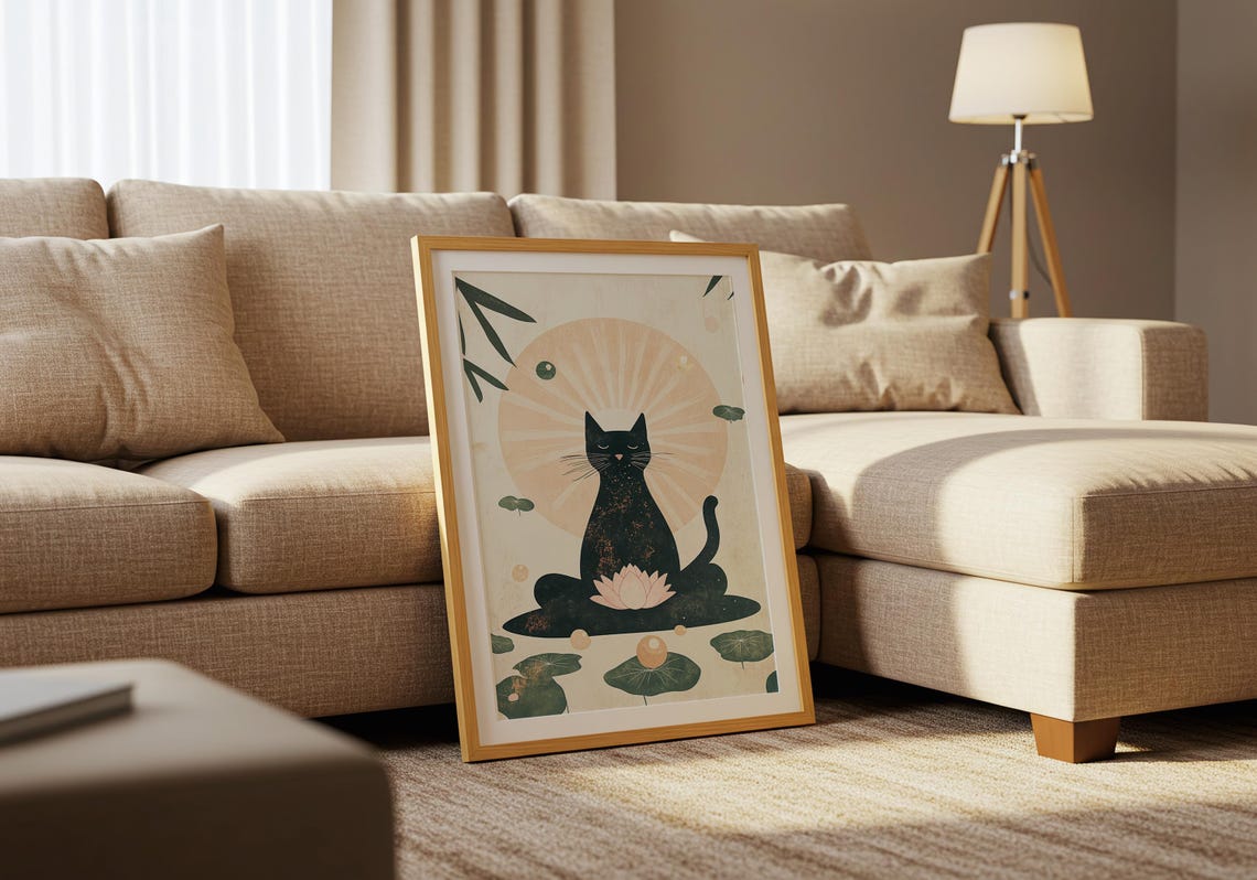 Zen Black Cat Lotus Meditation Cute Spiritual Yoga Wall Poster - Image 4