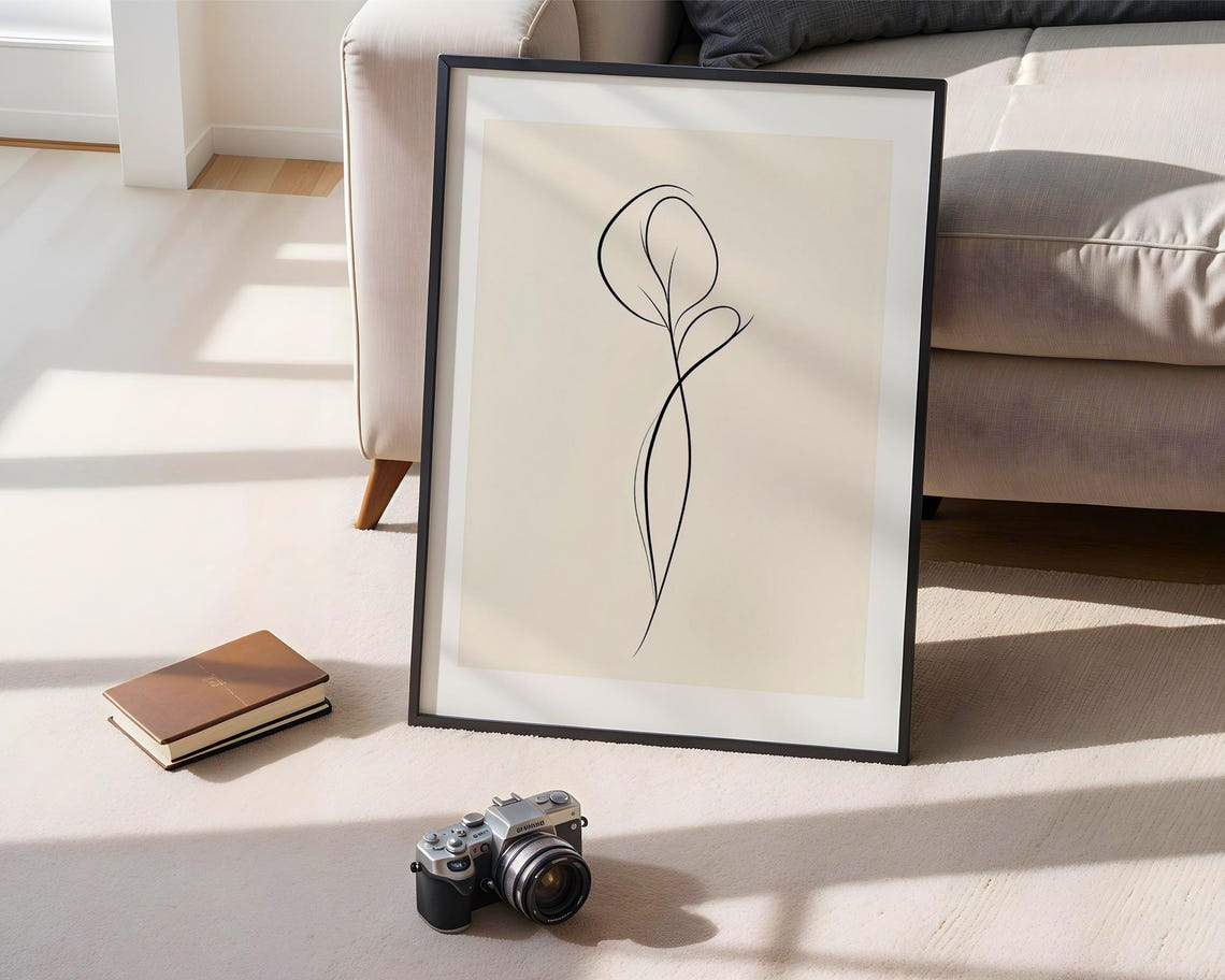 Minimalist Floral Single Line Art Elegant Botanical Wall Poster - Image 2