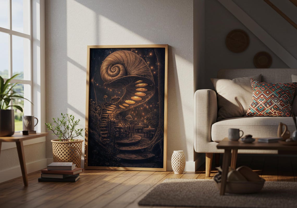 Giant Glowing Spiral Mushroom Tower in a Dark Enchanted Forest Poster - Image 2
