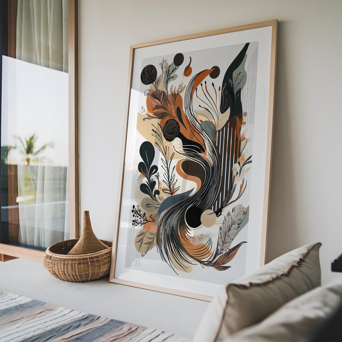 Orange Black Organic Swirl Botanical Flowing Abstract Art Poster - Image 5