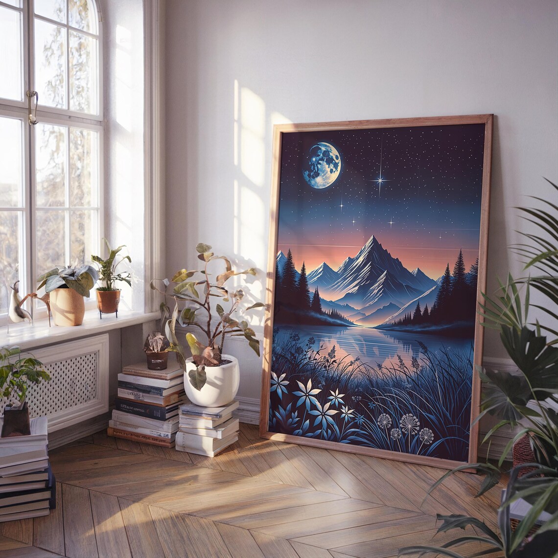 Celestial Mountain Art Print Starry Night Landscape Dreamy Nature Reflection - Image 5