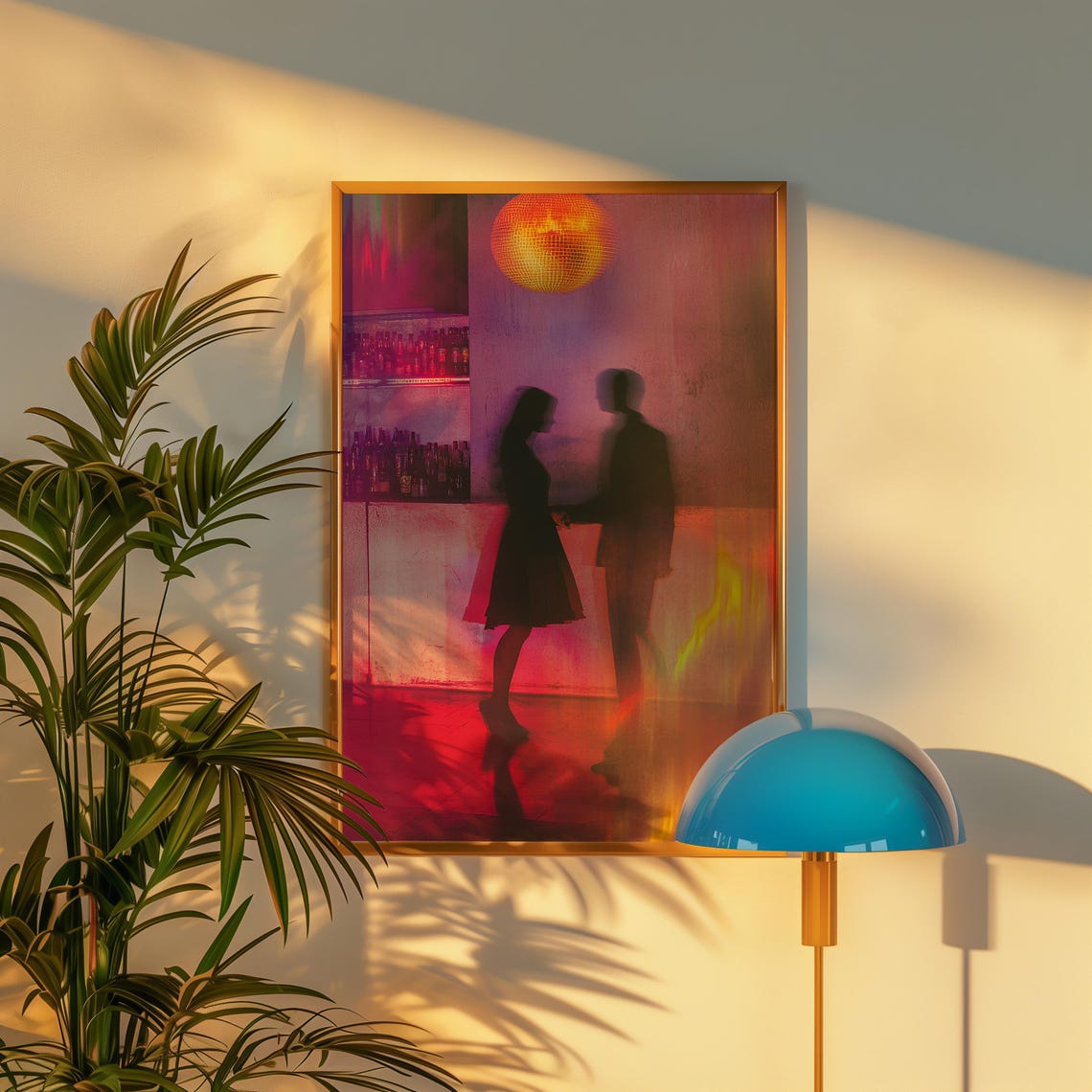 Neon Bar Couple Silhouette Disco Ball Nightlife Romance Art Poster - Image 2