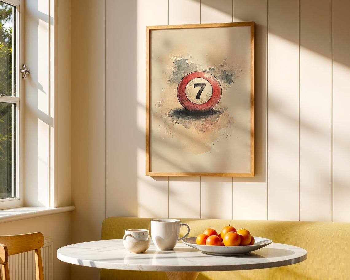 Number Seven Pool Ball Watercolor Billiards Game Room Wall Poster - Image 4