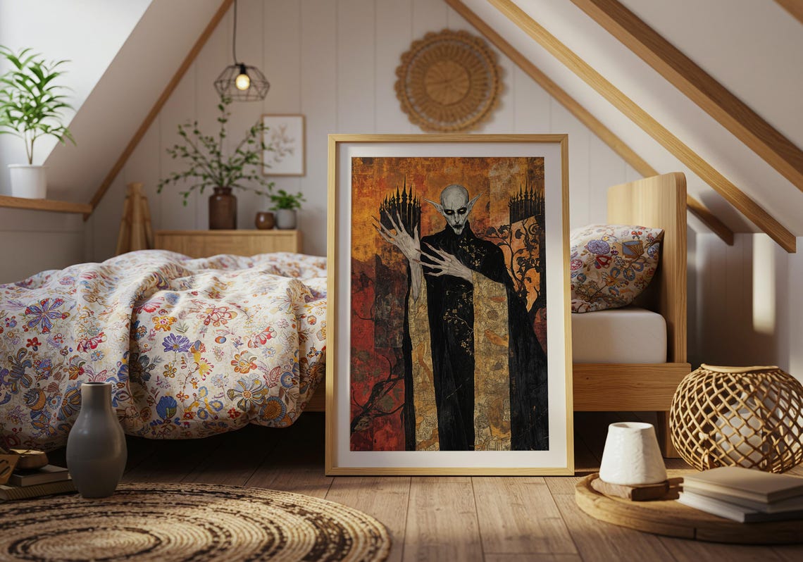 Nosferatu Style Vampire Portrait Amber Gothic Horror Art Poster - Image 5
