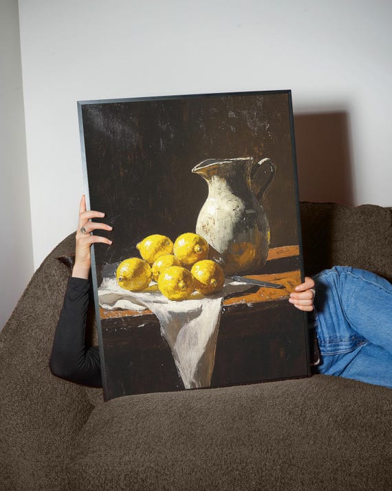 Lemon Still Life Art Print Rustic Fruit Kitchen Decor Classic Citrus Table Wall