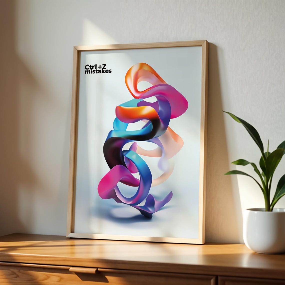 Funny Ctrl+Z Mistakes Quote Colorful 3D Ribbon Swirl Art Poster