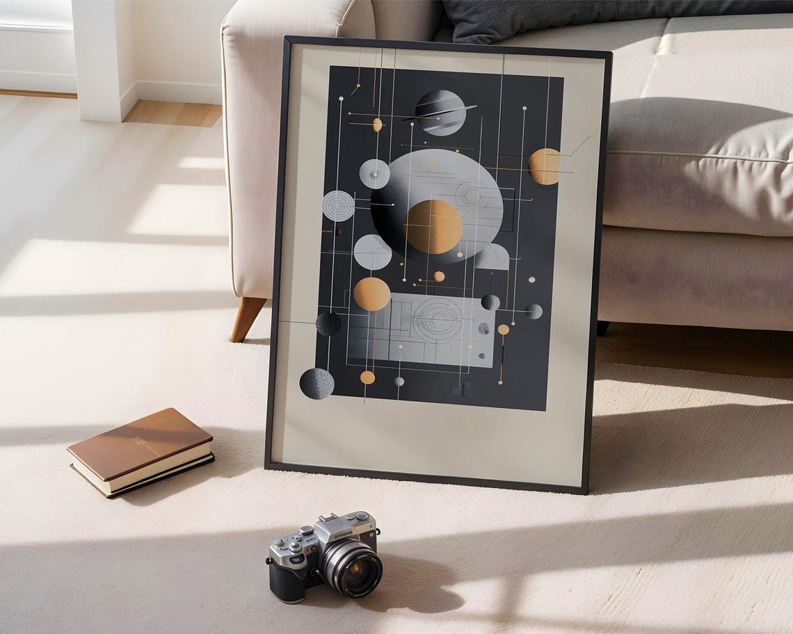 Futuristic Geometric Space Planets Abstract Modern Sci Fi Art Poster - Image 3