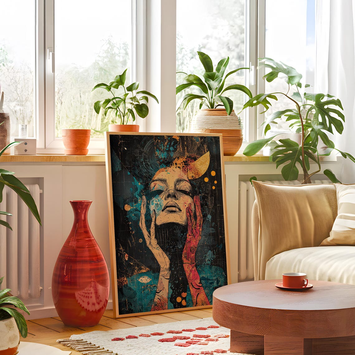 Surreal Woman Portrait Moody Expressionist Mixed Media Wall Art - Image 5