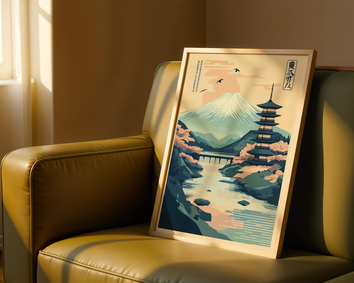 Mount Fuji Pagoda Cherry Blossom Japanese Travel Wall Poster - Image 3