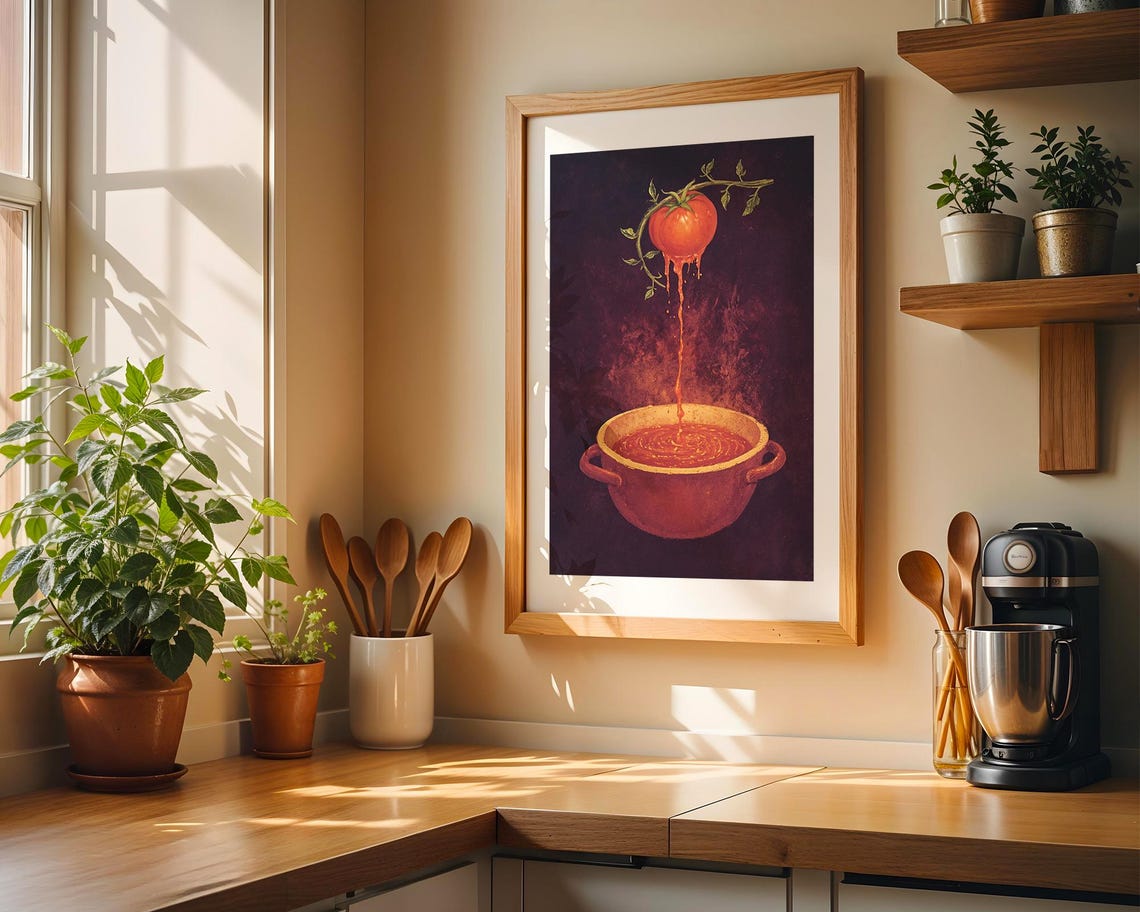Tomato Soup Art Print Vintage Kitchen Decor Rustic Food Illustration - Image 3