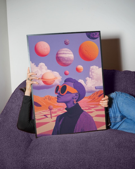 Surreal Cosmic Woman Planets Retro Futurist Outer Space Poster