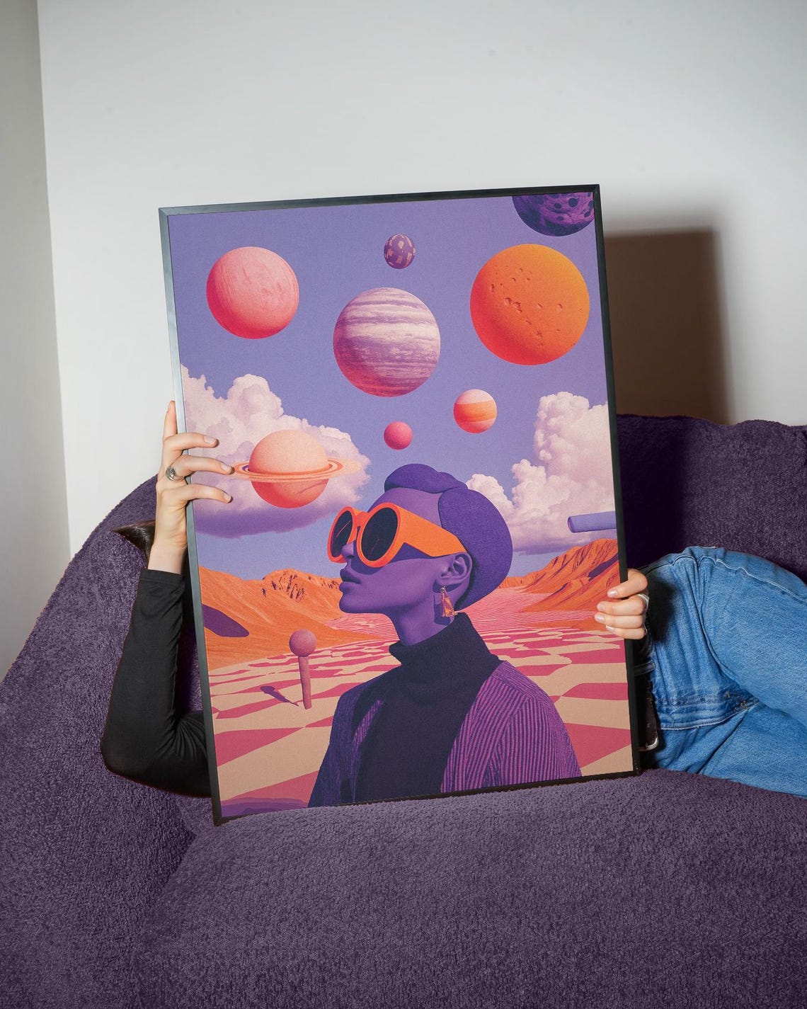 Surreal Cosmic Woman Planets Retro Futurist Outer Space Poster