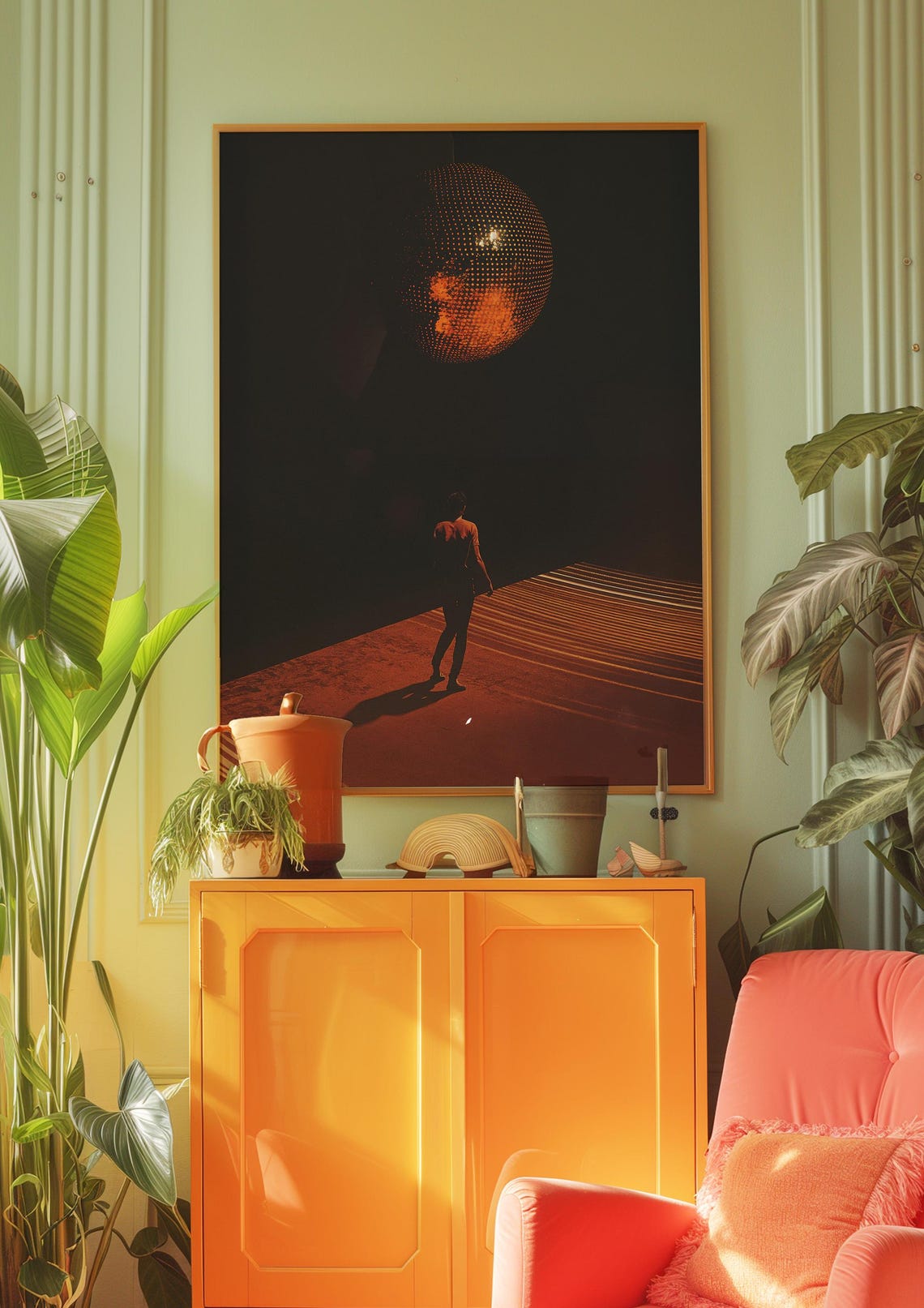 Disco Ball Moon Lonely Walker Surreal Night Desert Vibe Poster - Image 3