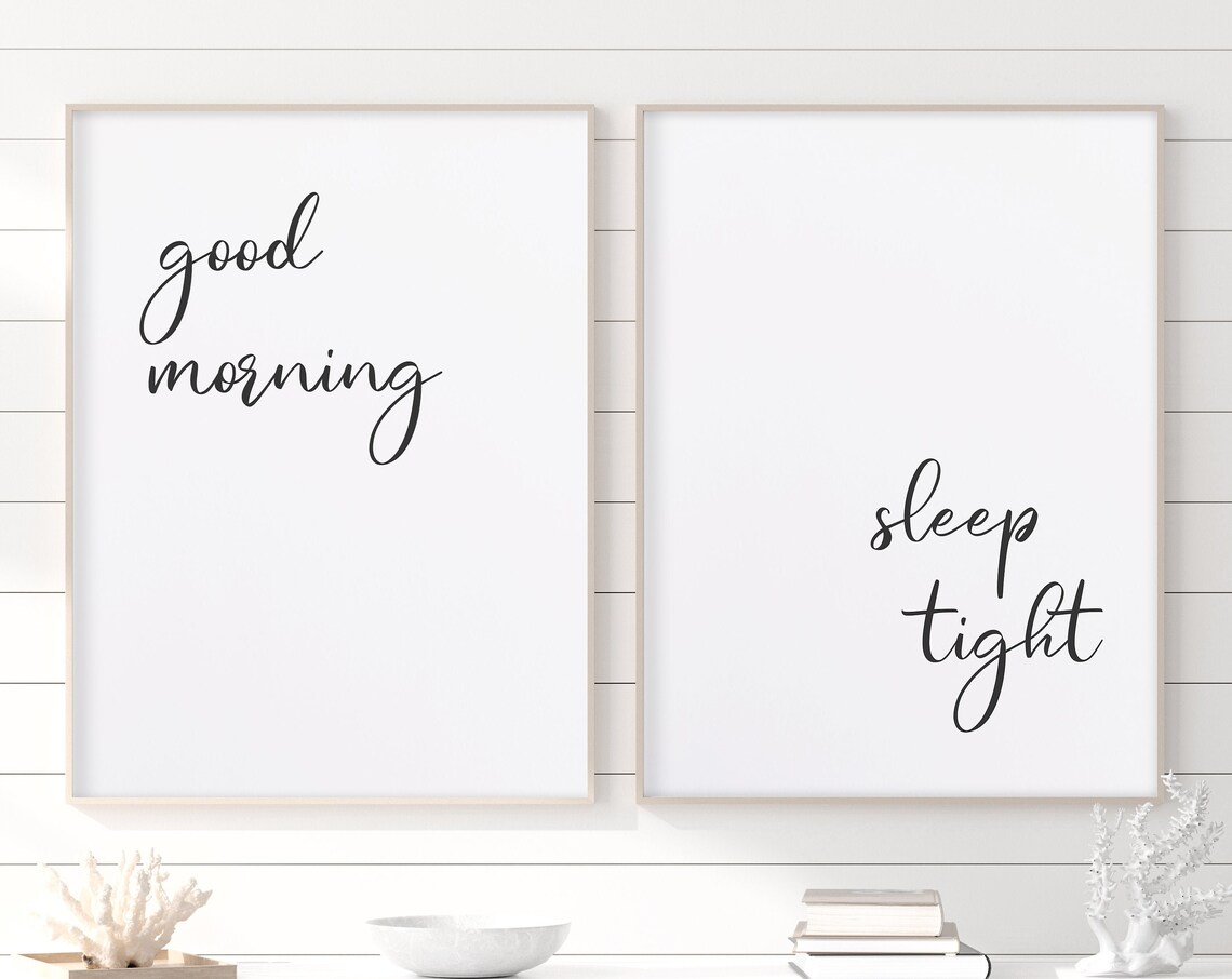 Good Morning Sleep Tight Script Calligraphy Poster Set Of Two
