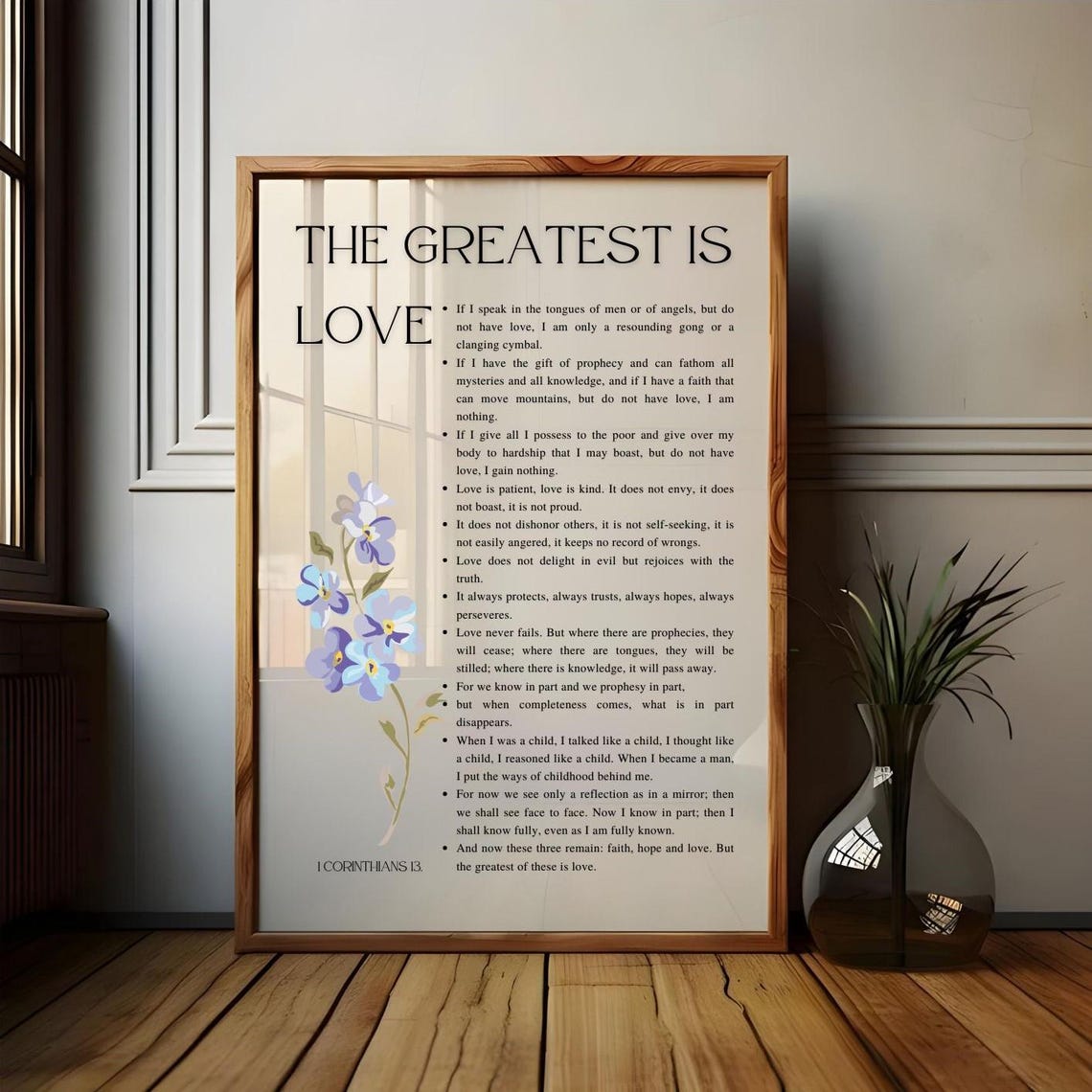 Love Is Patient And Kind Bible Scripture Wall Art Floral Vintage Christian Wall Prints Bible Verse 1 Corinthians 13 Art - Image 2