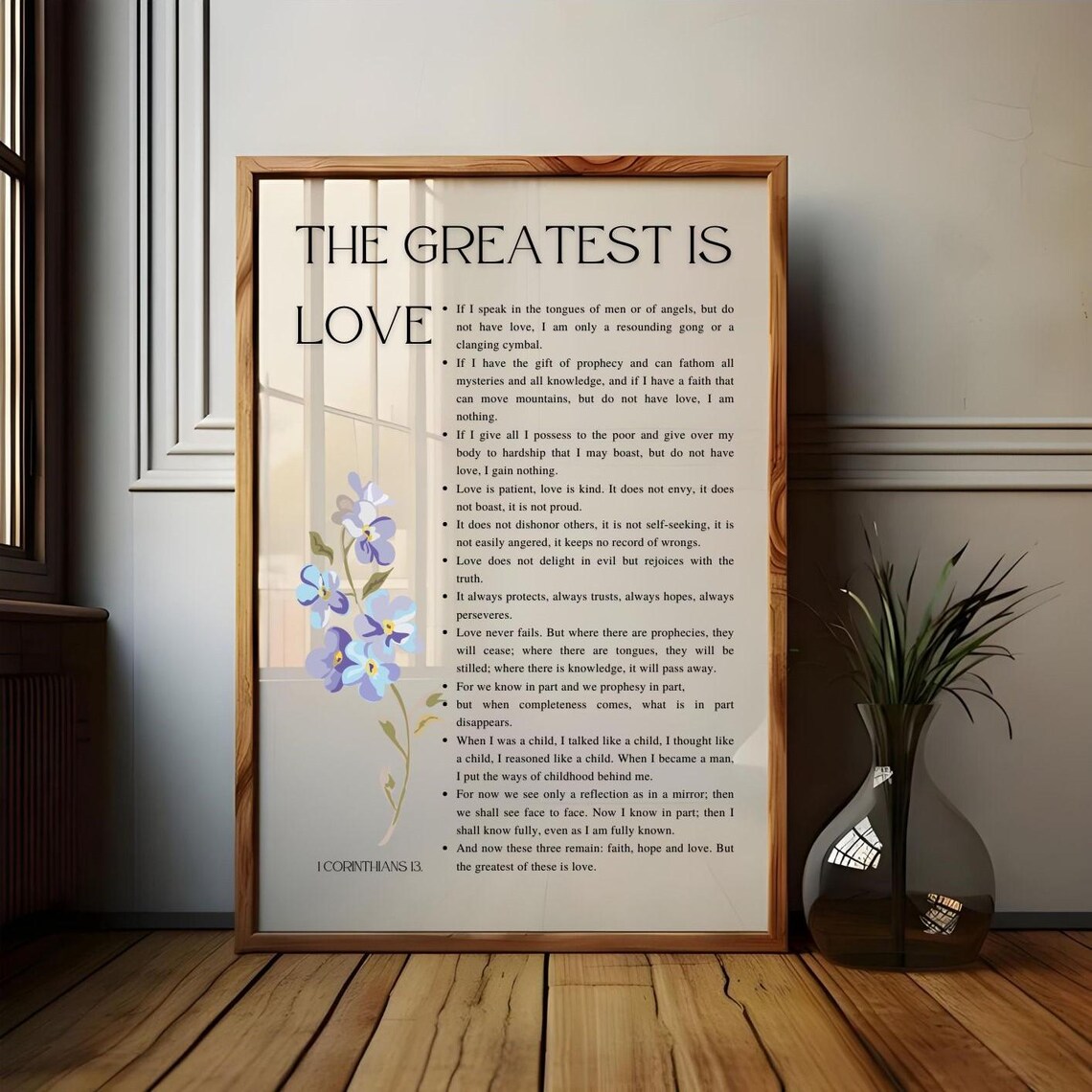 The Greatest Is Love 1 Corinthians 13 Floral Bible Verse Scripture Poster - Image 2