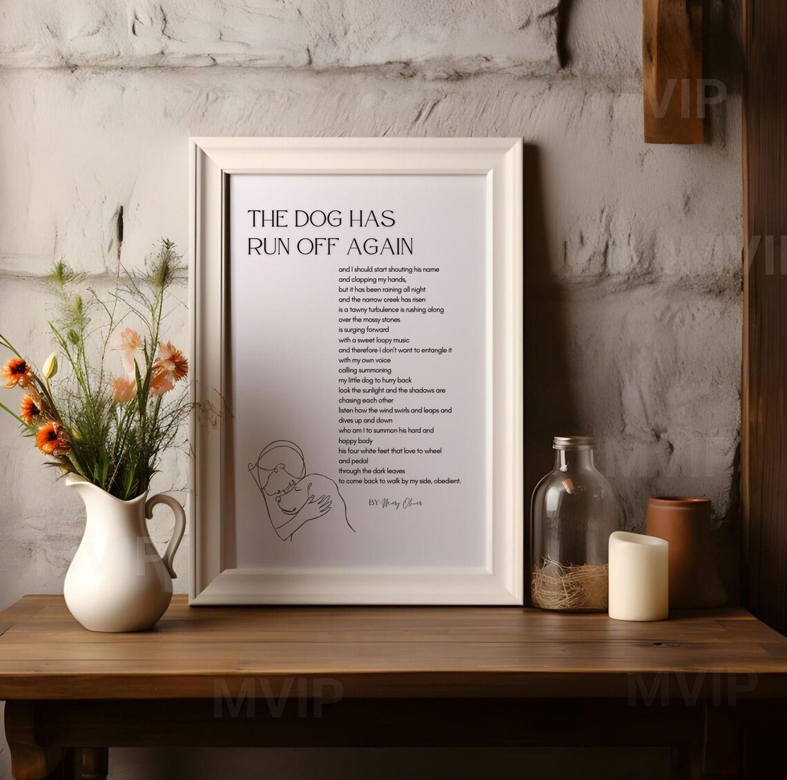 Mary Oliver The Dog Has Run Off Again Poem Line Art Dog Lover Poster - Image 2