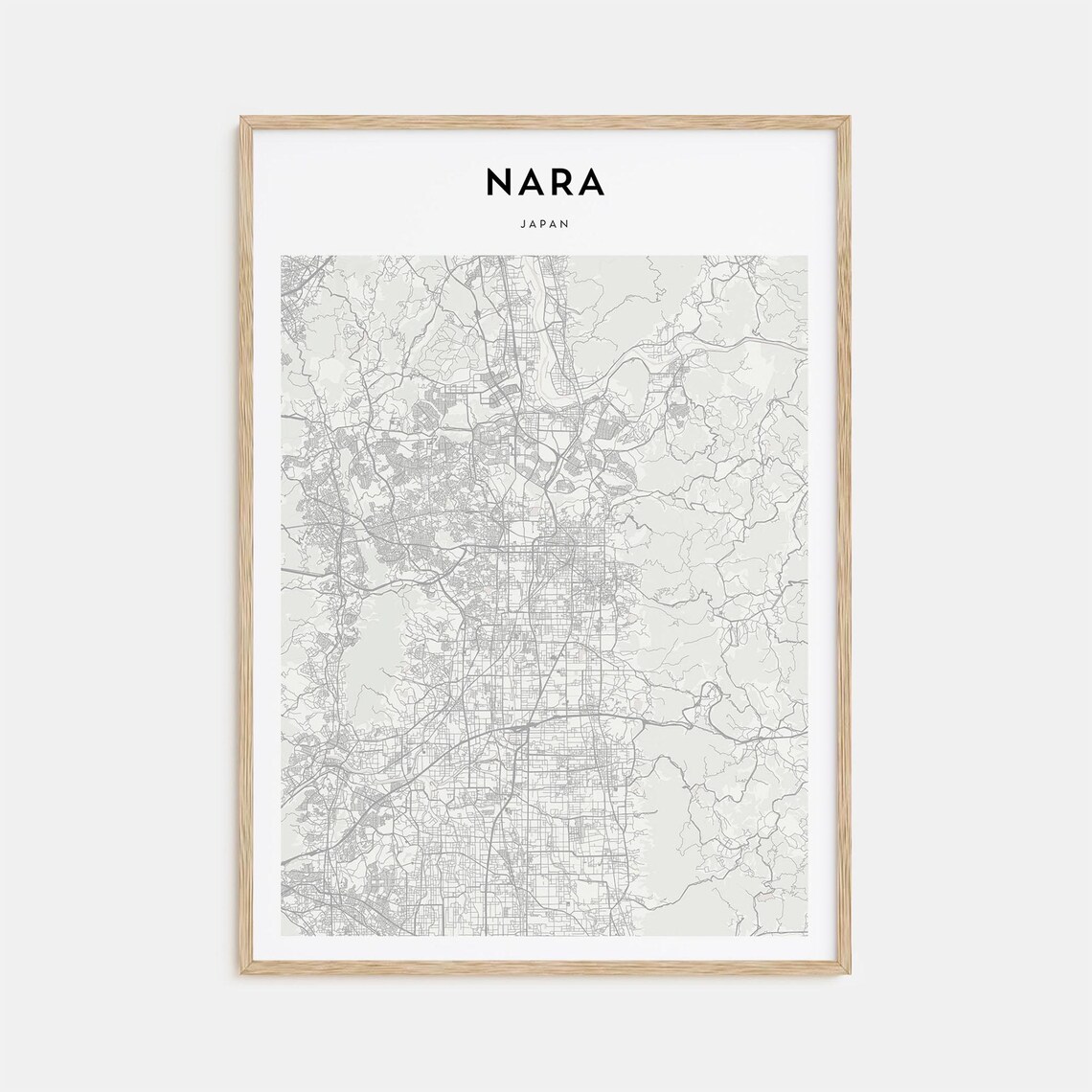 Nara Japan Dense Urban Grid Minimalist Beige Street Map Poster