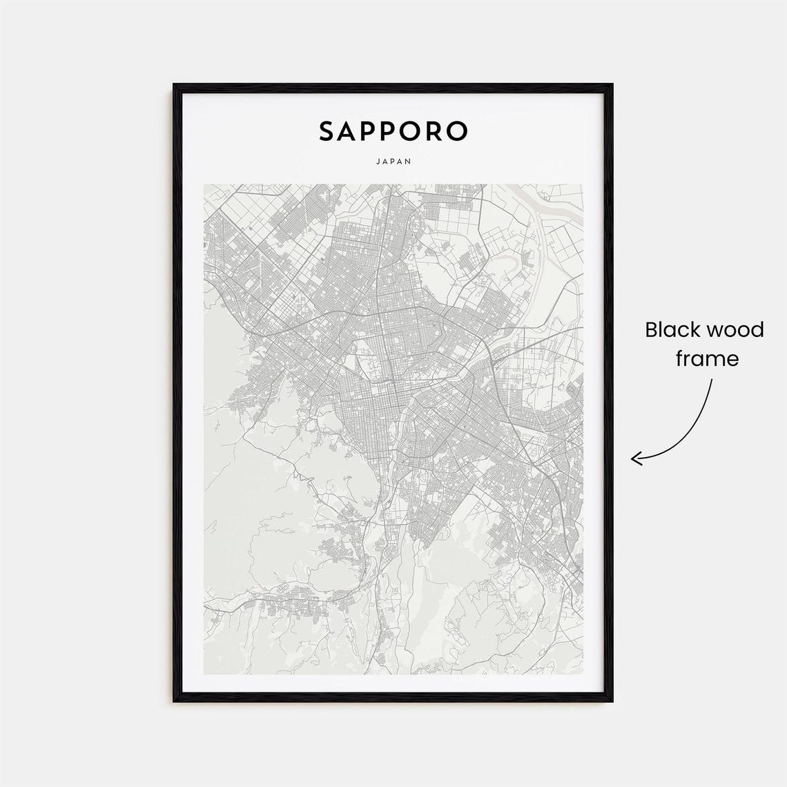 Sapporo Japan Minimalist Monochrome City Map Retro Travel Poster - Image 3