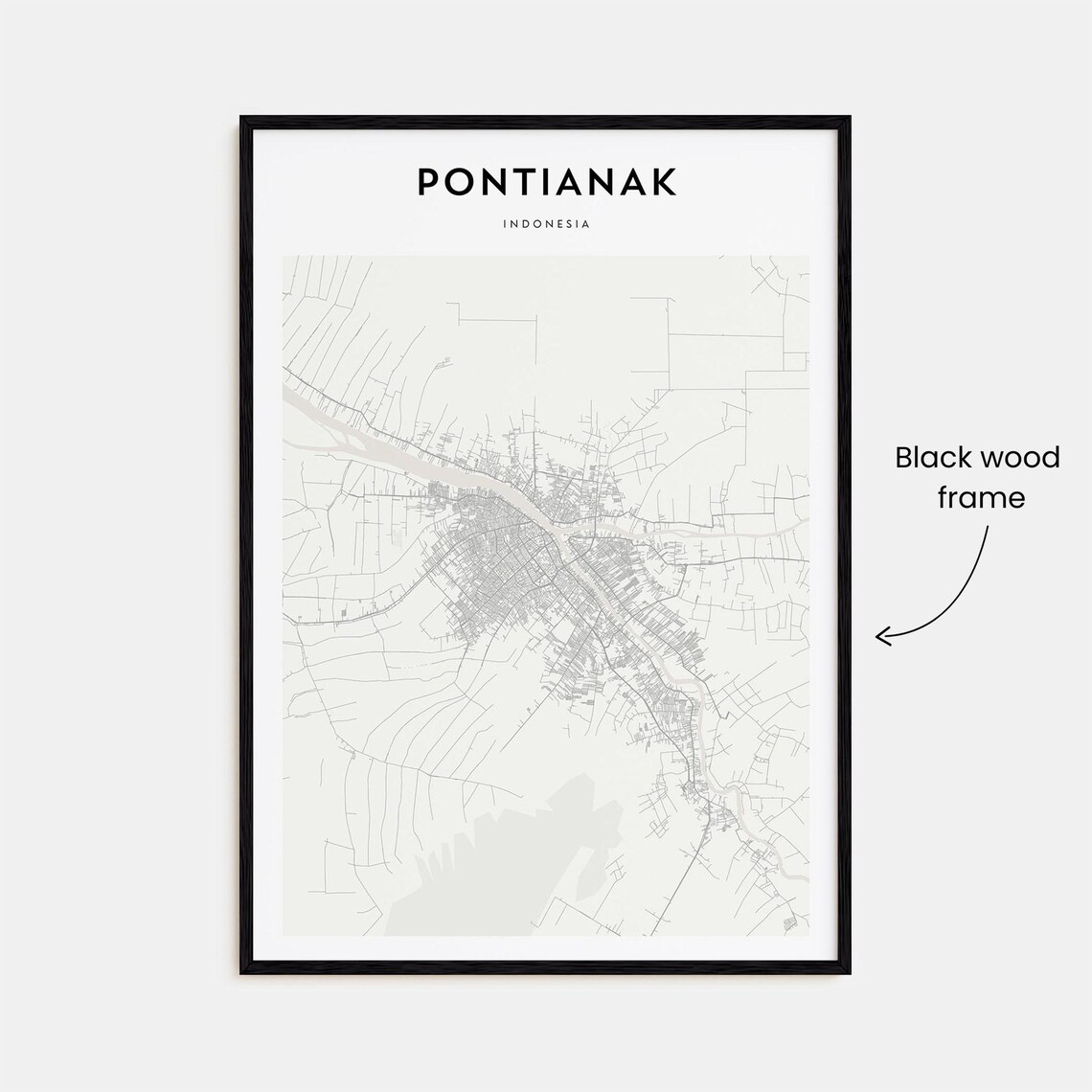 Pontianak Indonesia Minimalist Black and White City Map Art Poster - Image 3