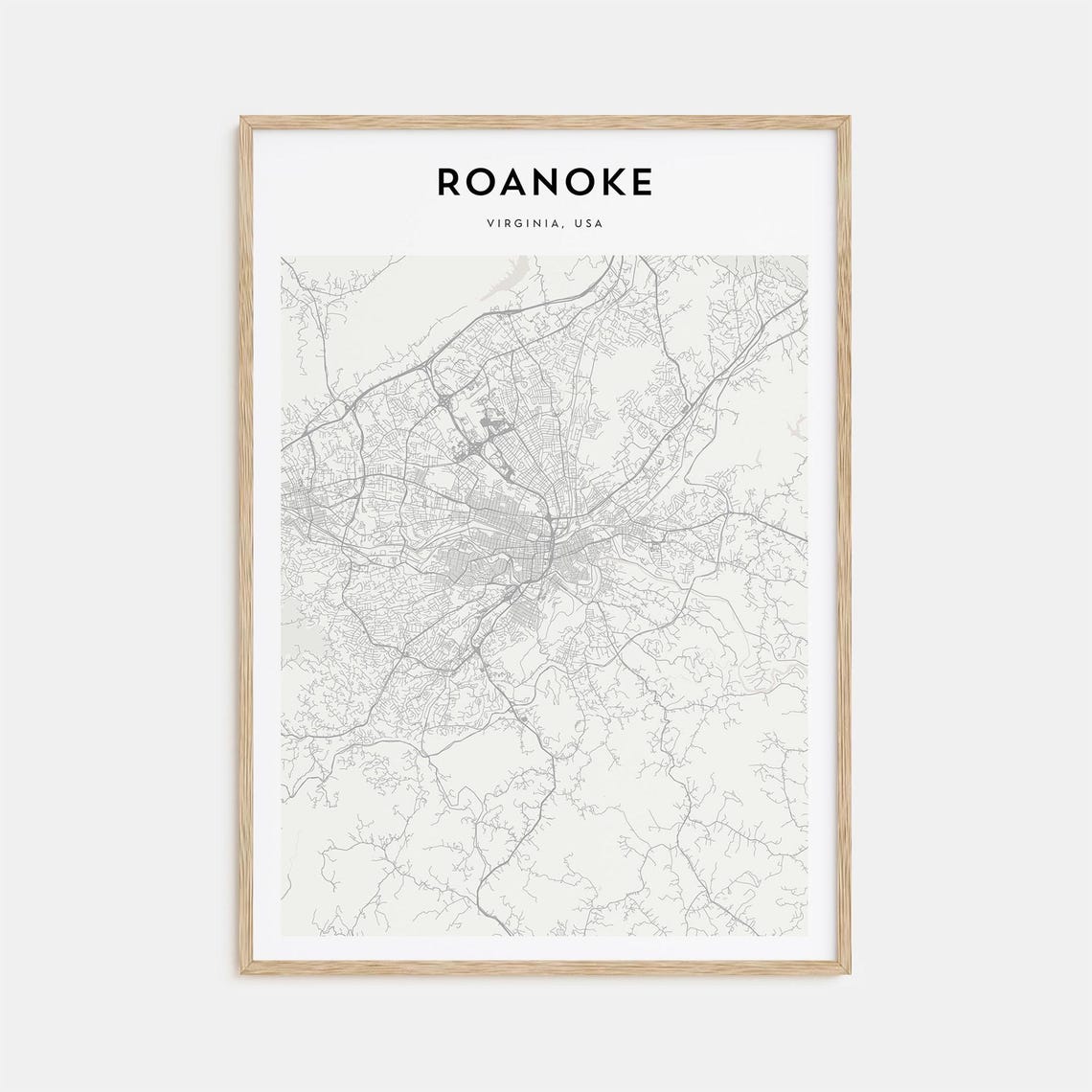 Roanoke Virginia Minimalist Street Map Blue Ridge City Poster