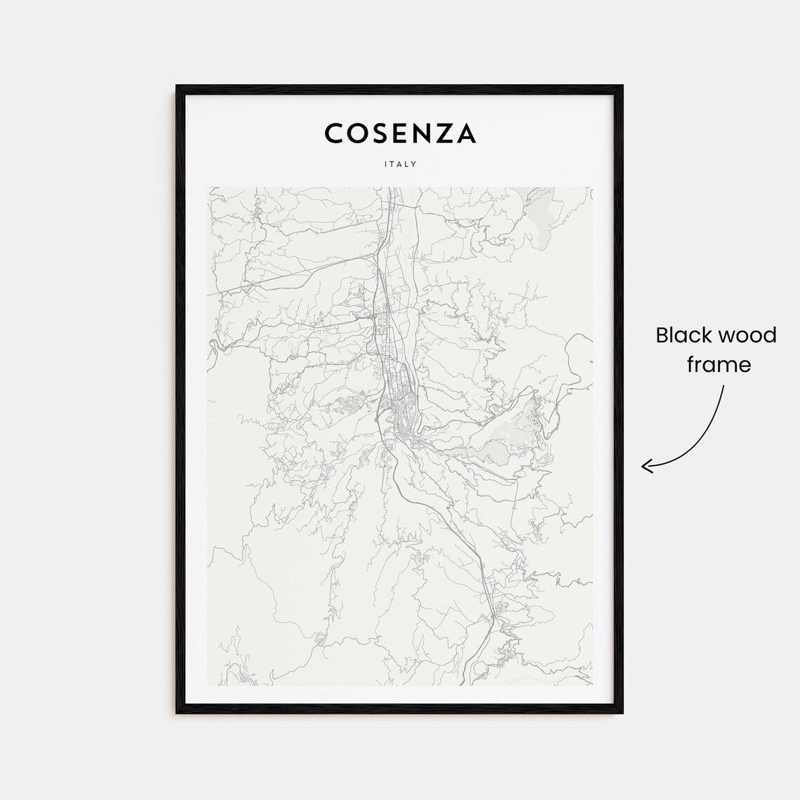 Cosenza Italy Minimal Black and White City Street Map Poster - Image 3