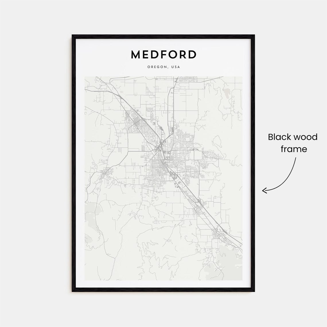 Medford Oregon Rogue Valley Beige Minimalist City Map Art Poster - Image 3