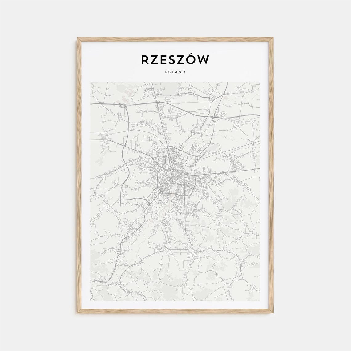 Rzeszow Poland Minimalist Monochrome City Map Retro Travel Poster