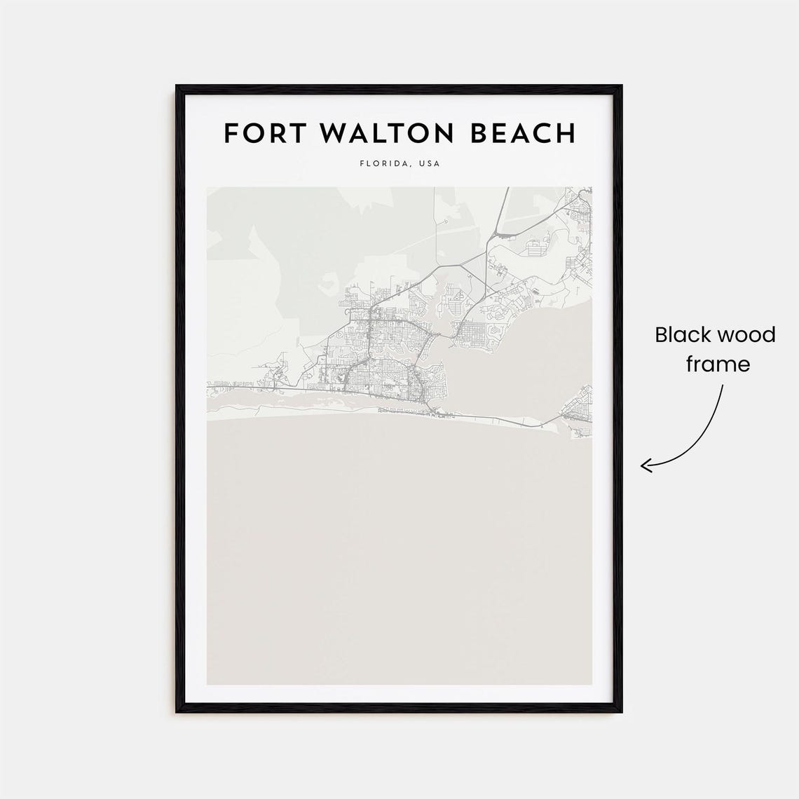Fort Walton Beach Florida USA Minimalist Beige City Map Poster - Image 3